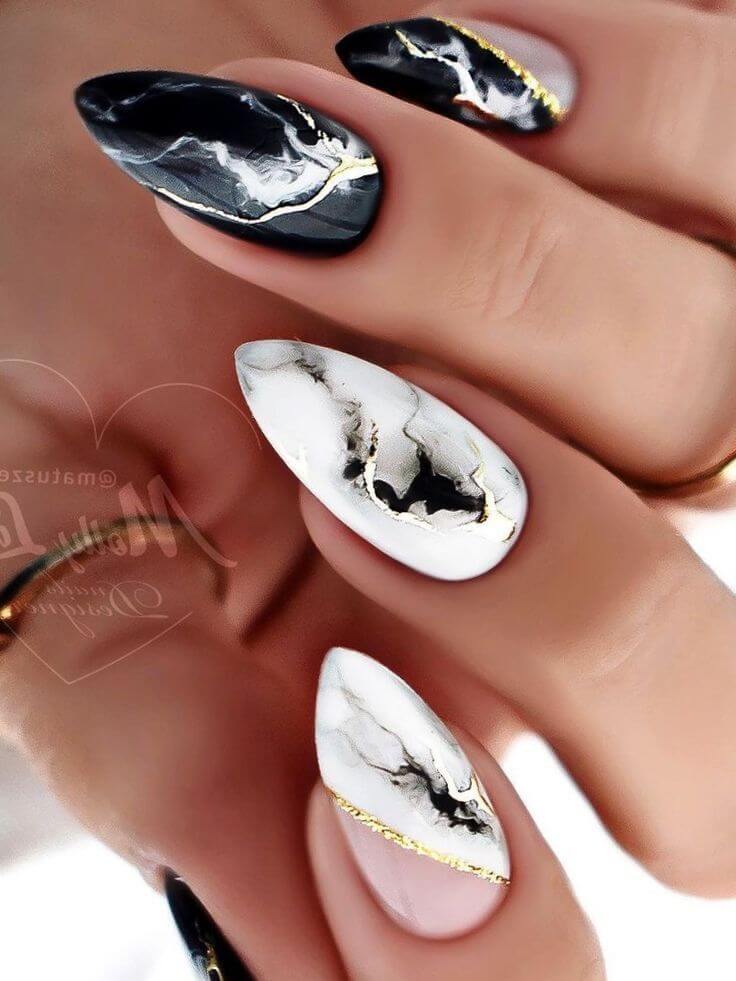 Black And White Marbled Nails