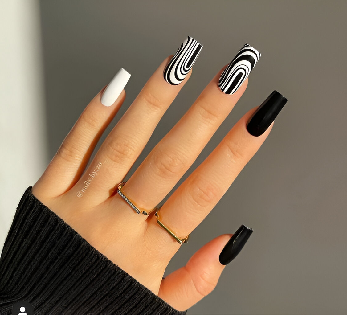 Black And White Square nails