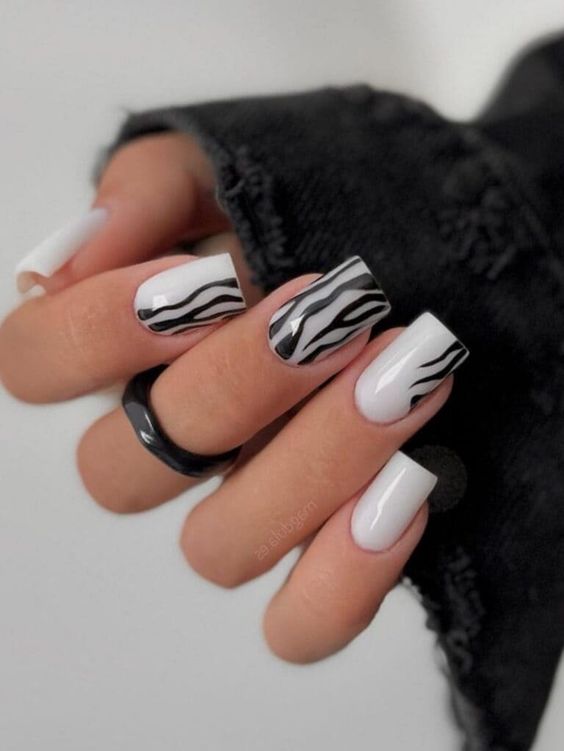 Black And White Zebra-Printed Nails