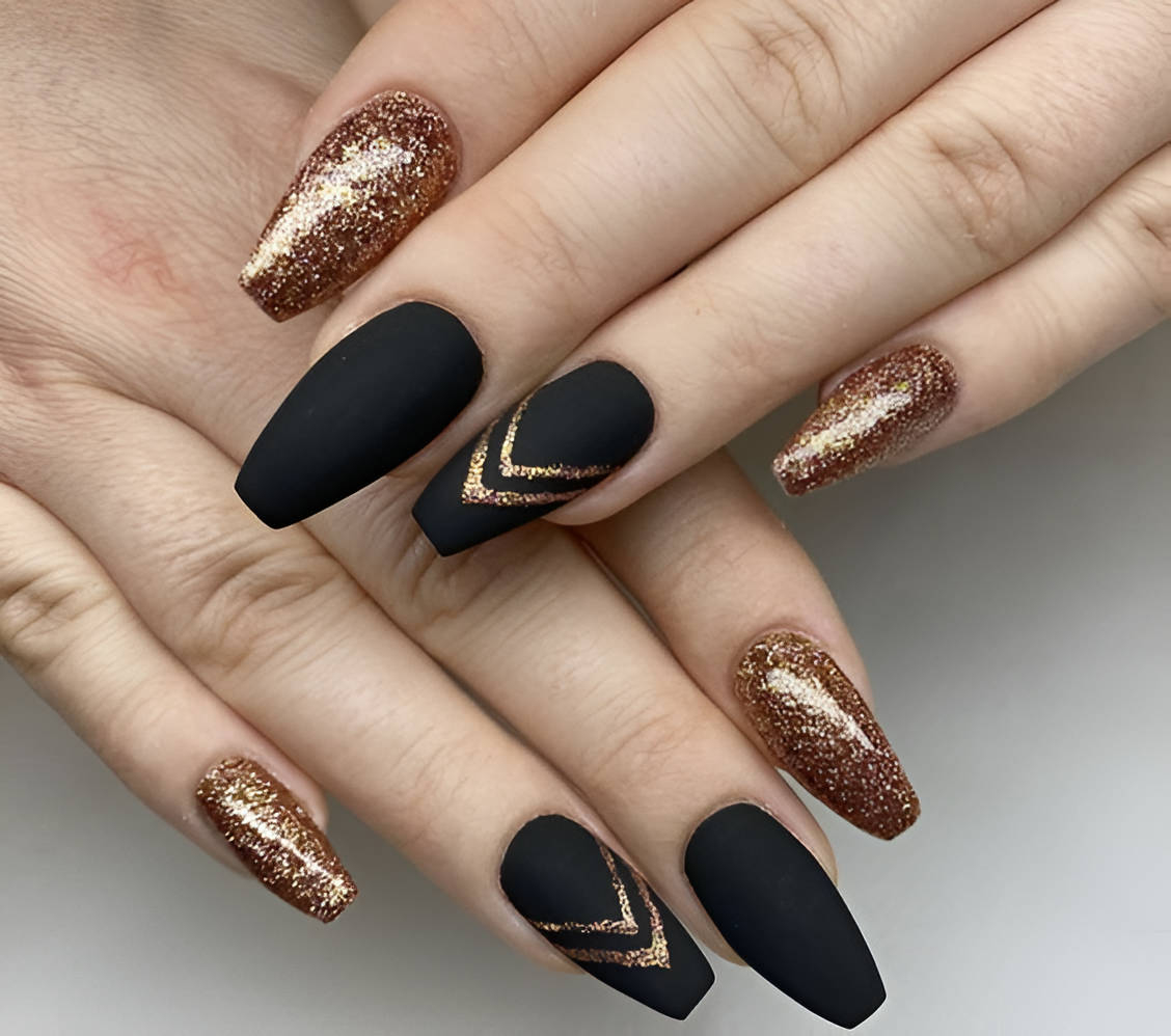 Black Nails With Gold Glitter