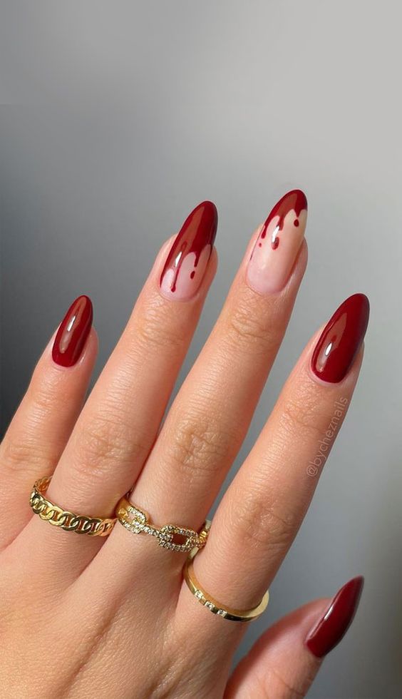 Blood-Drip Red French Tips