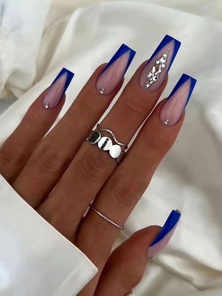 Blue Acrylic Nails With Gems