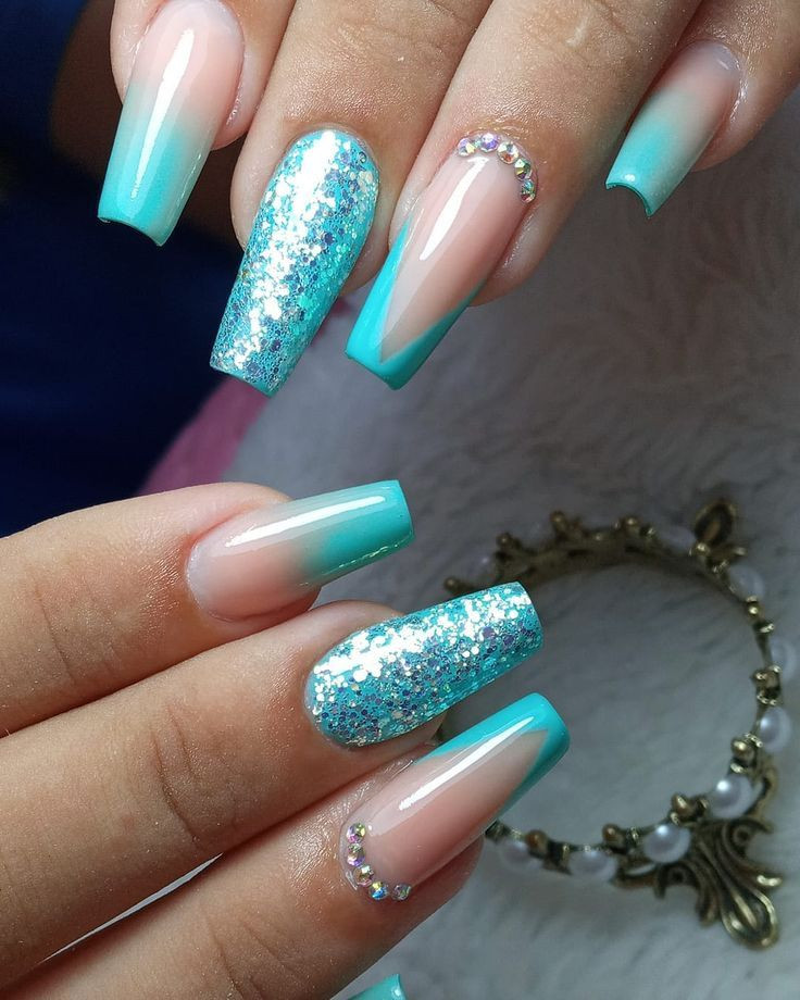Blue Acrylic Nails With Glitter