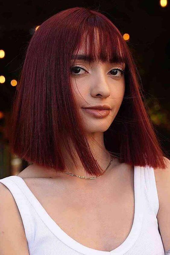 Blunt Bob With Burgundy Hair Color