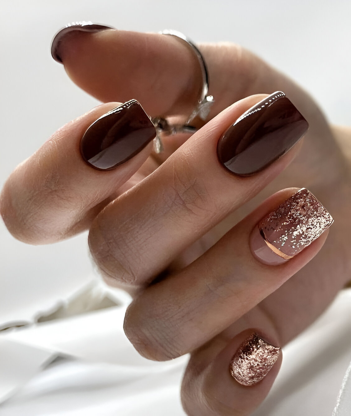 Brown Nails With Glitter