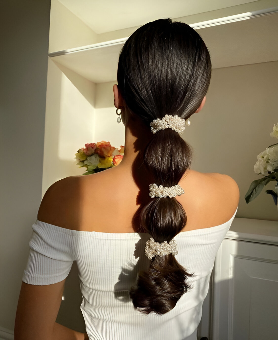Bubble Ponytail With Pearls