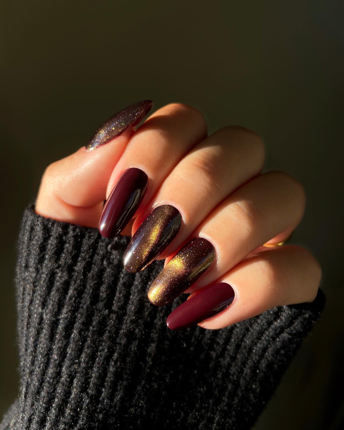 Burgundy Glitter Nails