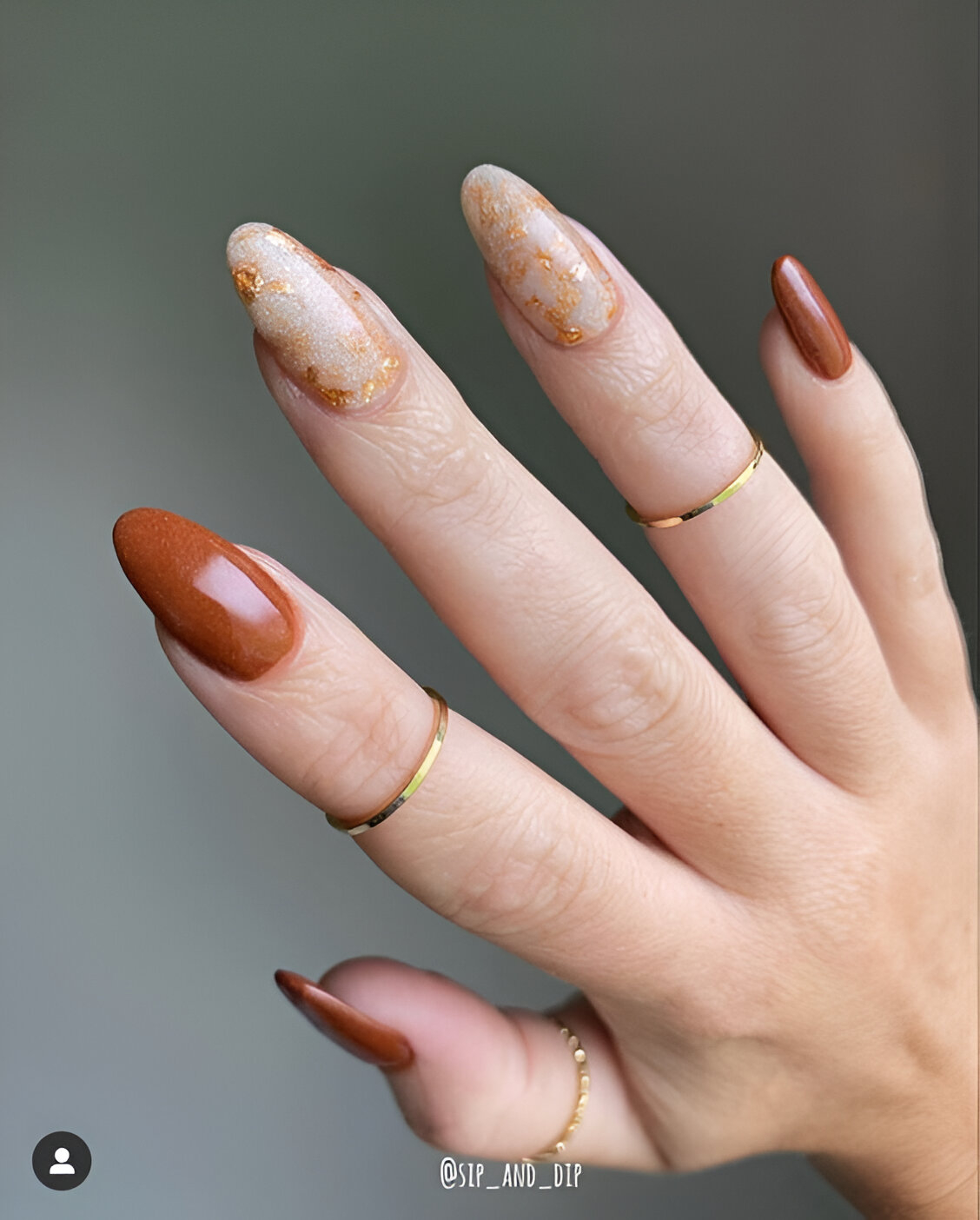 Burnt Orange Autumn Nails With Glitter