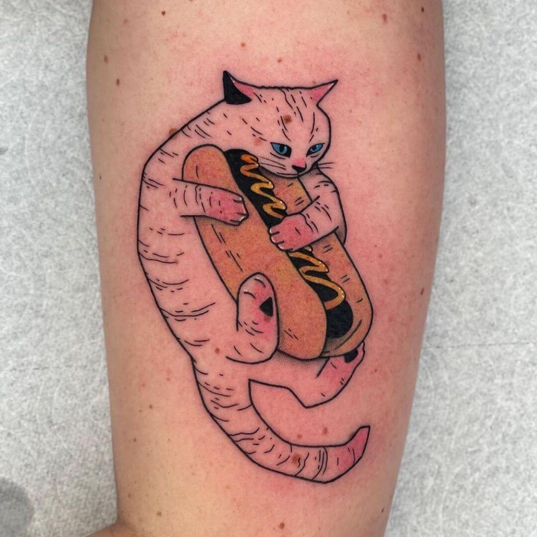 Cat And Hotdog Tattoo