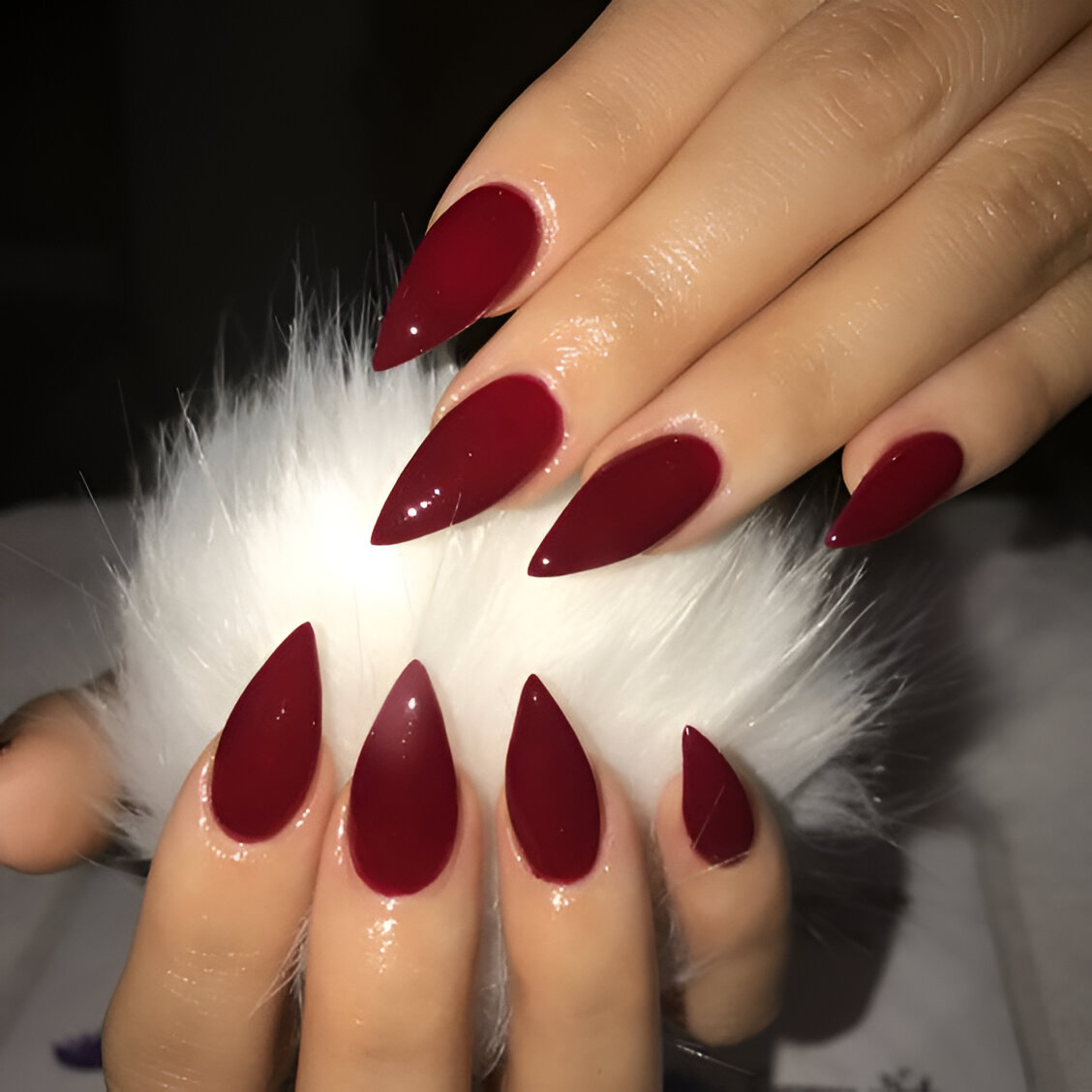 Charming Dark Red Pointy Nails