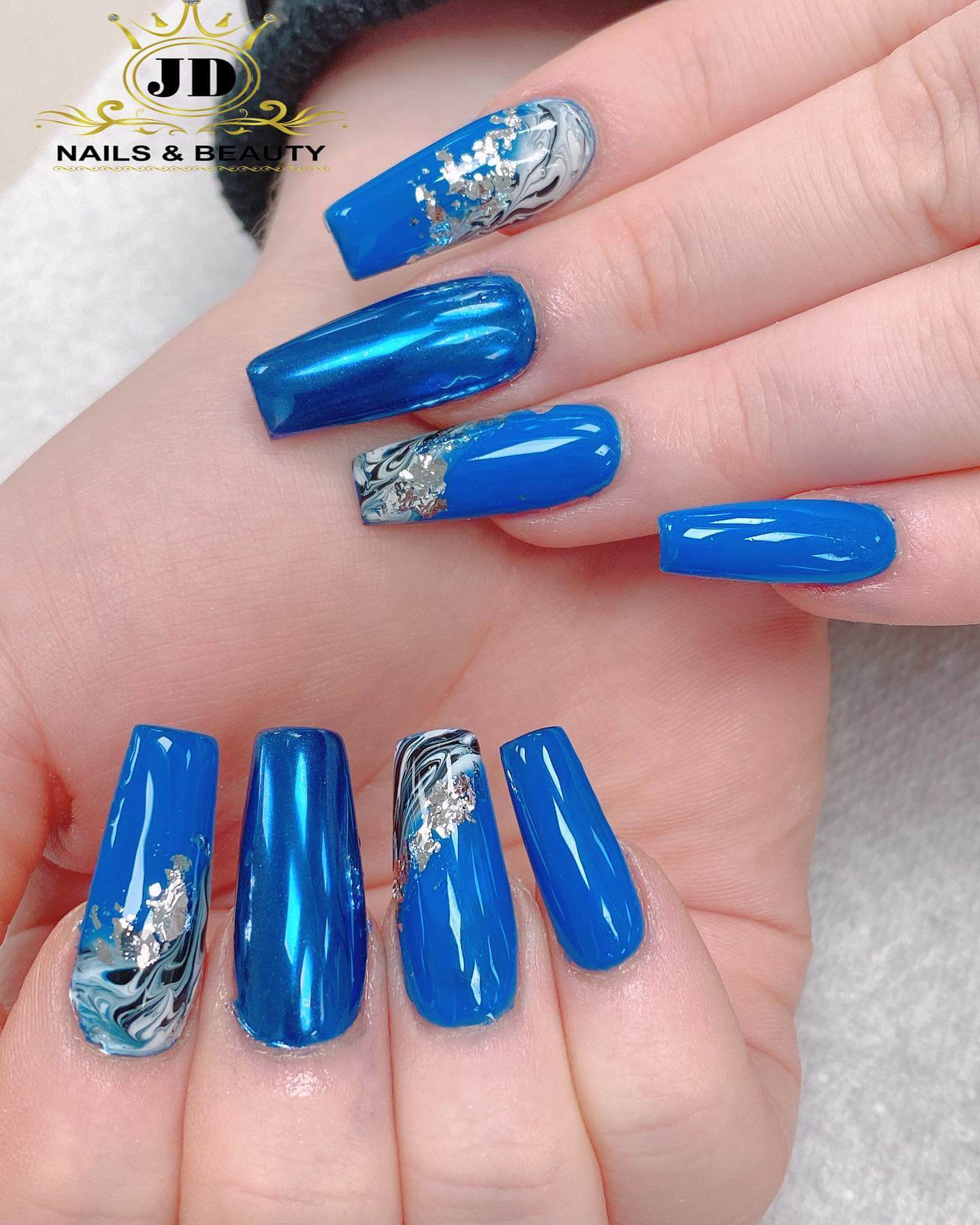 Chic Blue Coffin Manicure
