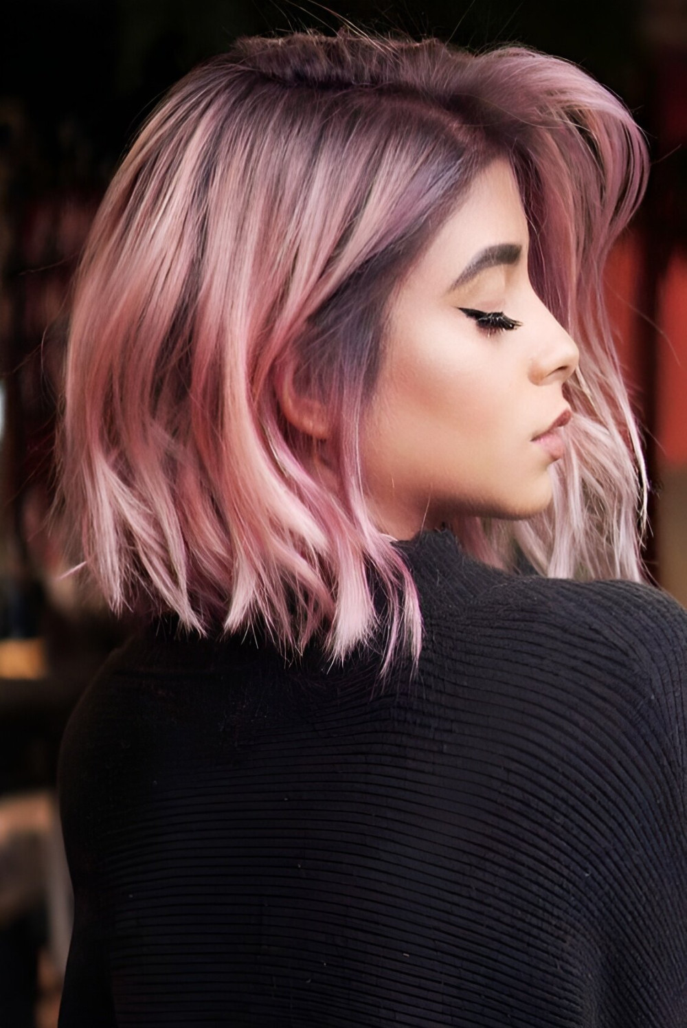 Chic Short Bob With Pink Hair Color