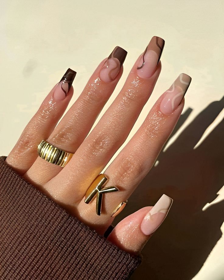 Chocolate Square French Tip Nails