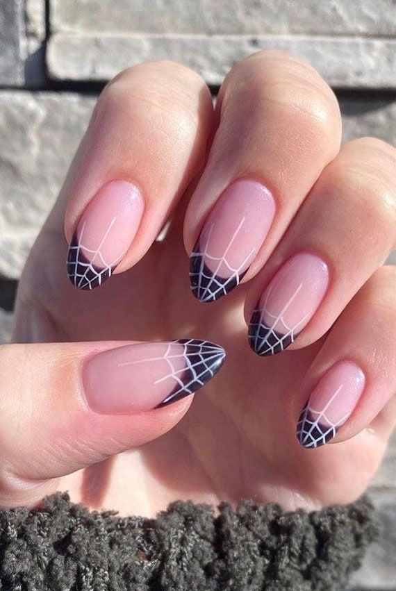 Classy French Tips With Spider Web