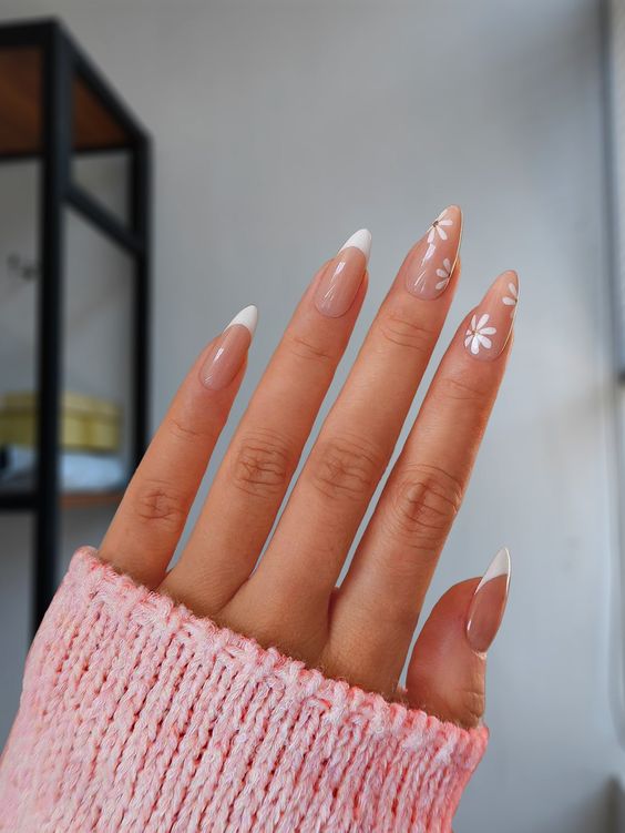 Classy White Flower Nails