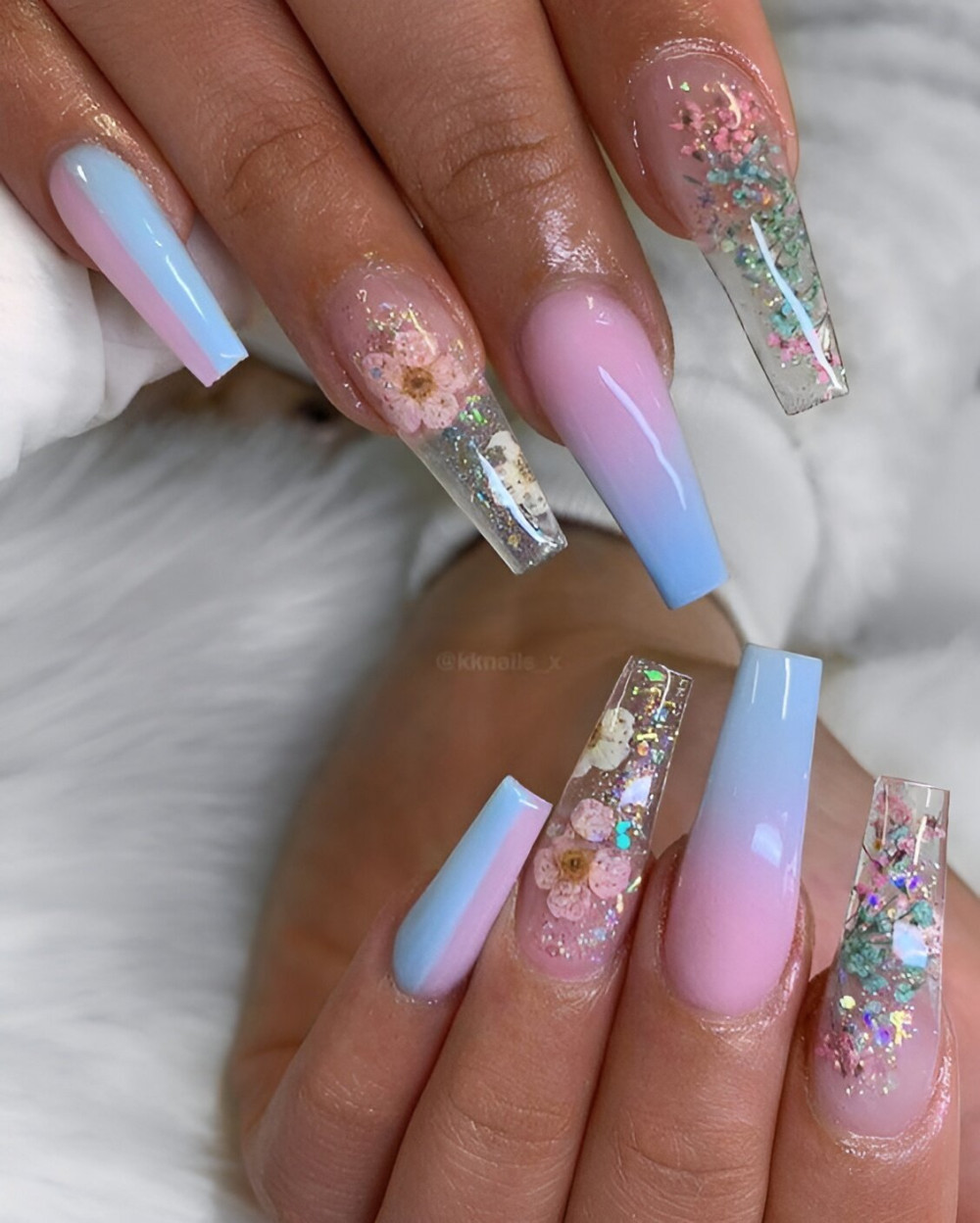Clear Acrylic Nails With Flowers