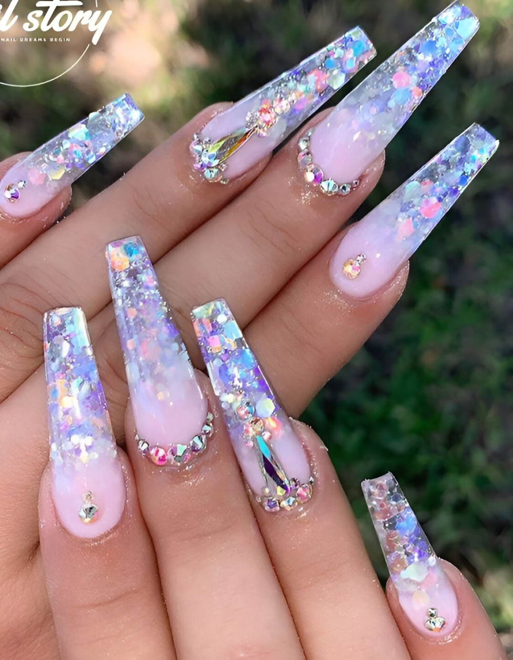 Clear Acrylic Nails With Manicure Charms