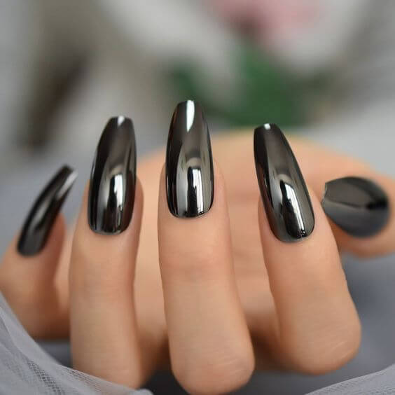 Coffin Black Mirror Nails