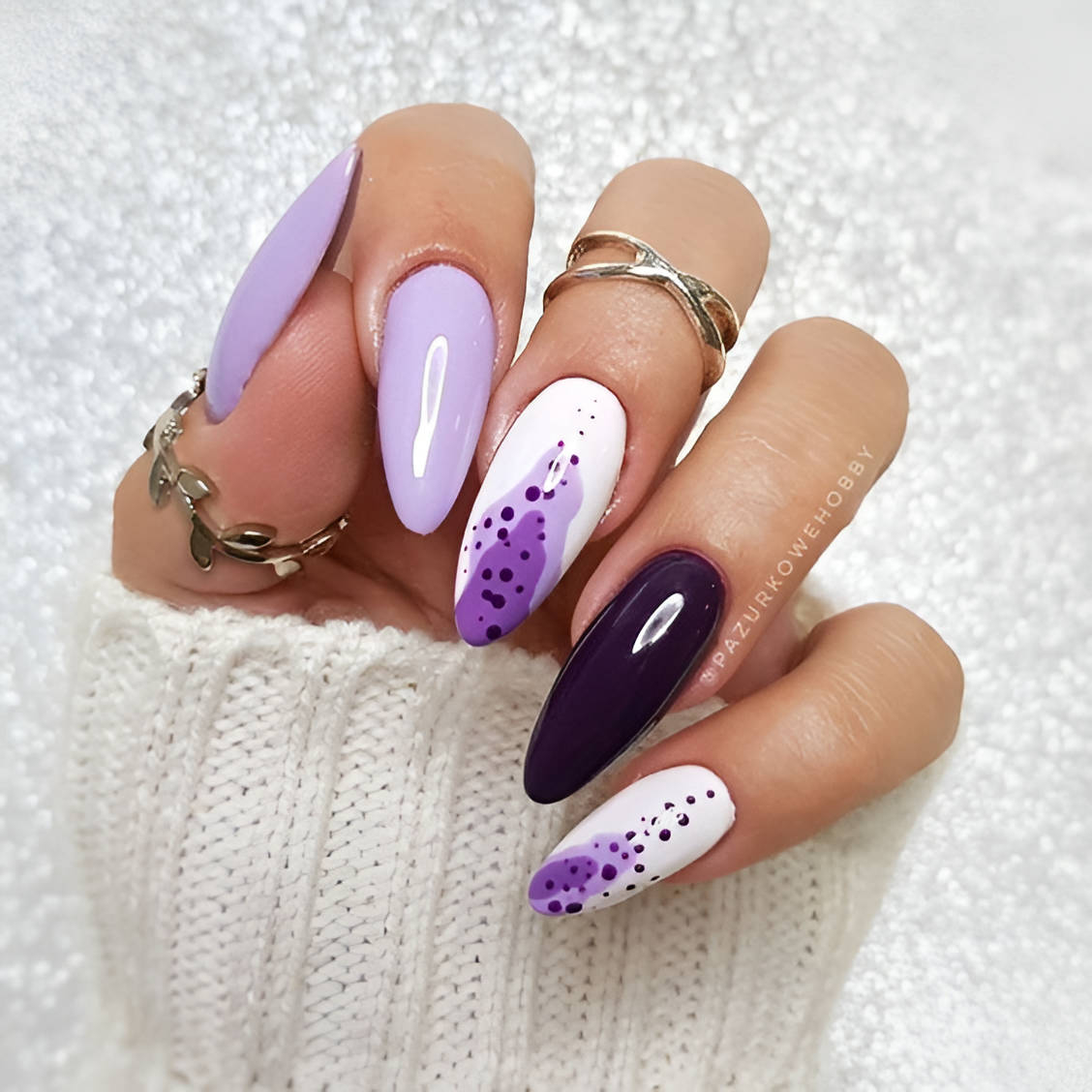 Coffin Purple Nails With Abstract Fun