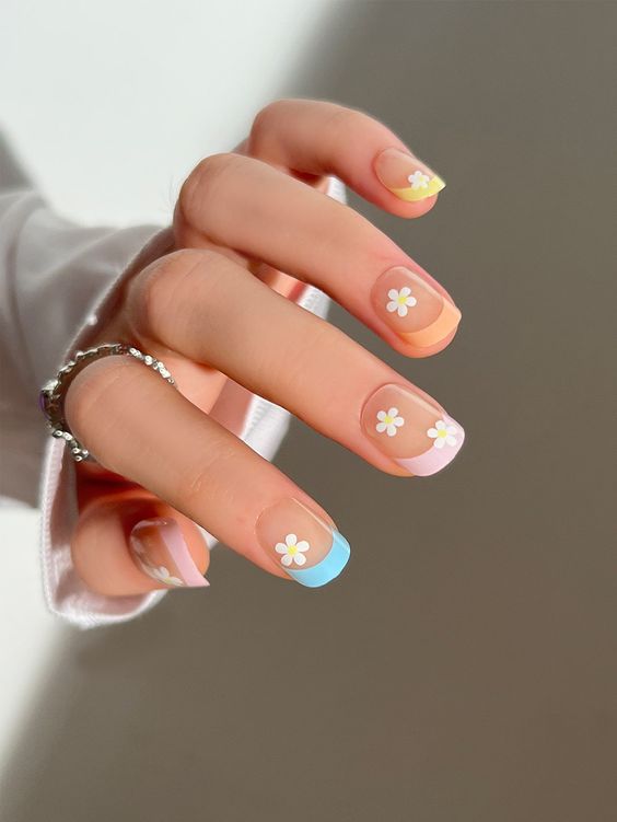 Colorful Floral French Tips