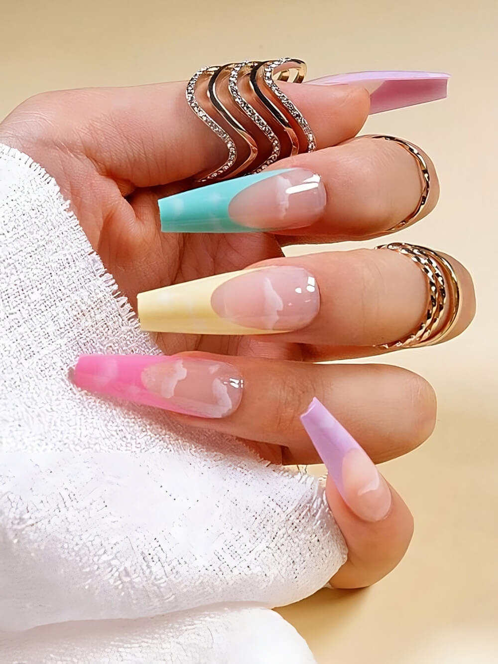 Colorful Rainbow French Nails