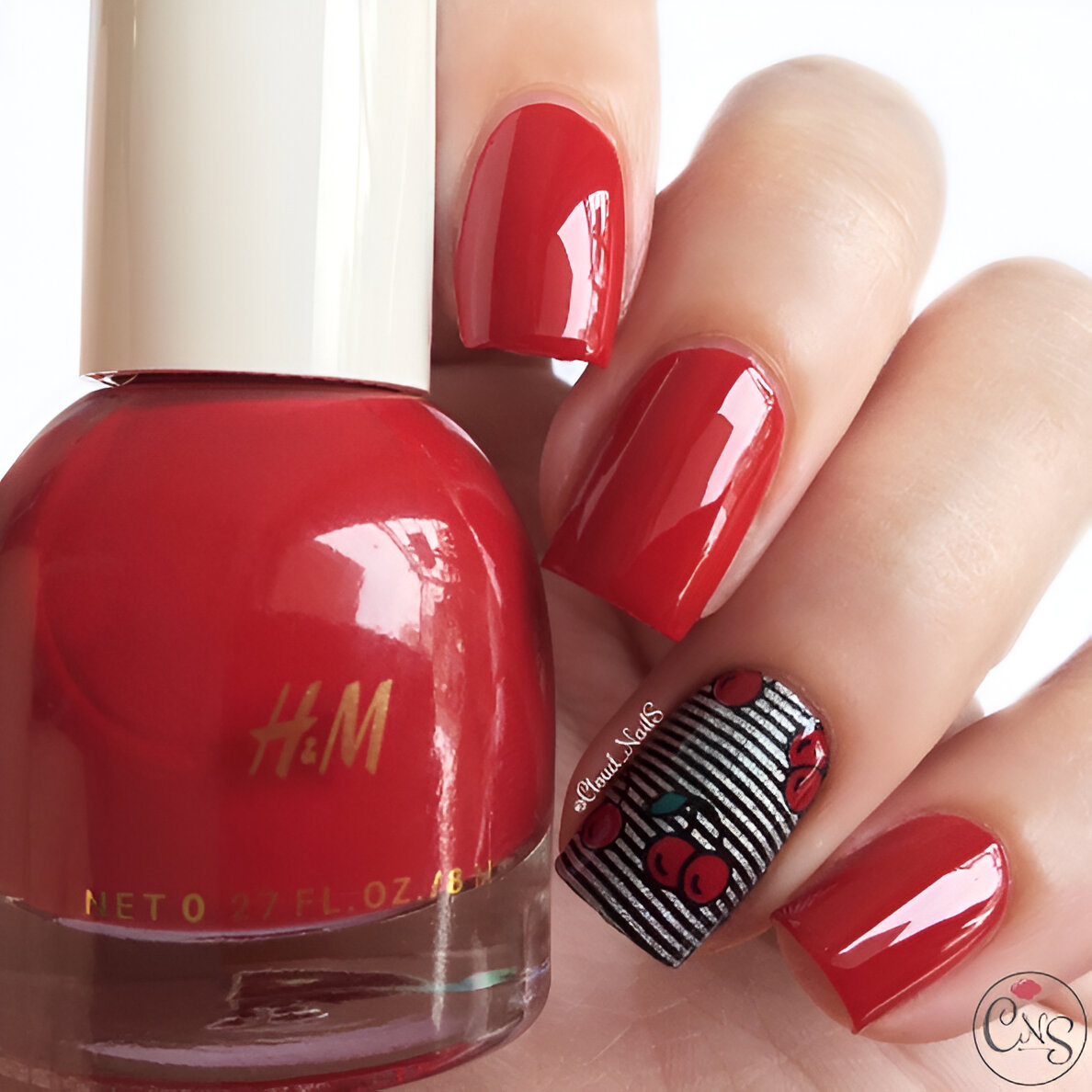 Cute Black And Red Nail Designs With Cherries
