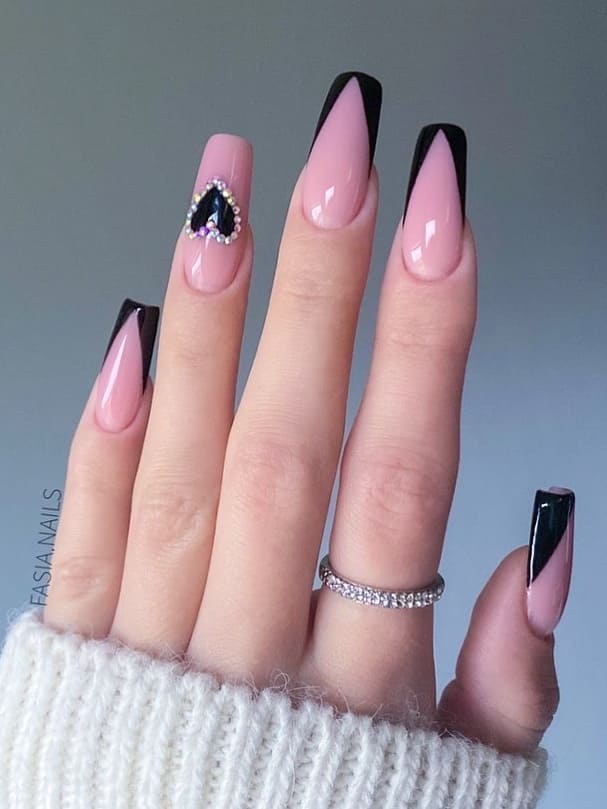 Dramatic Black And Pink Square French Tips
