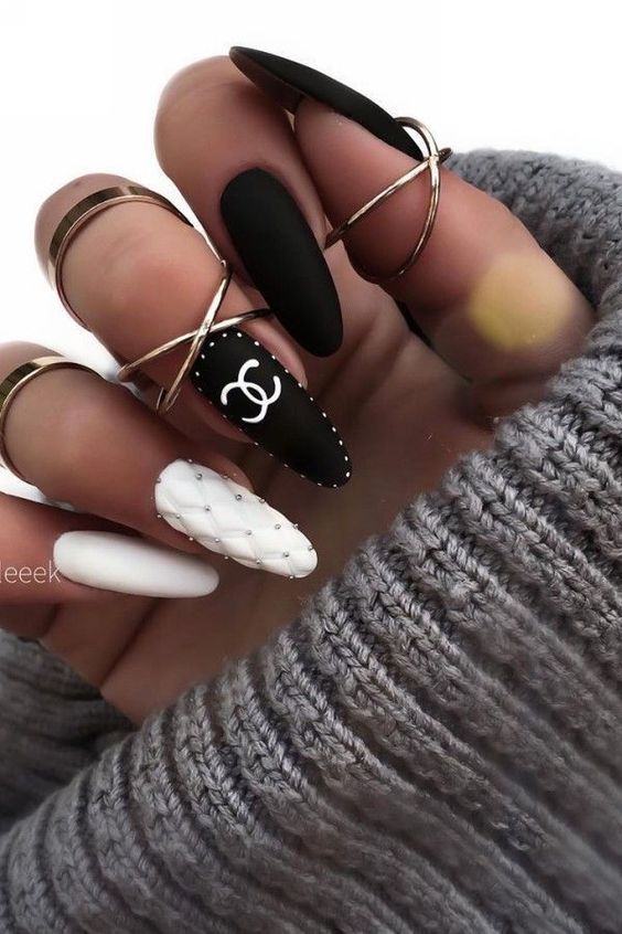 Fancy Black And White Nails
