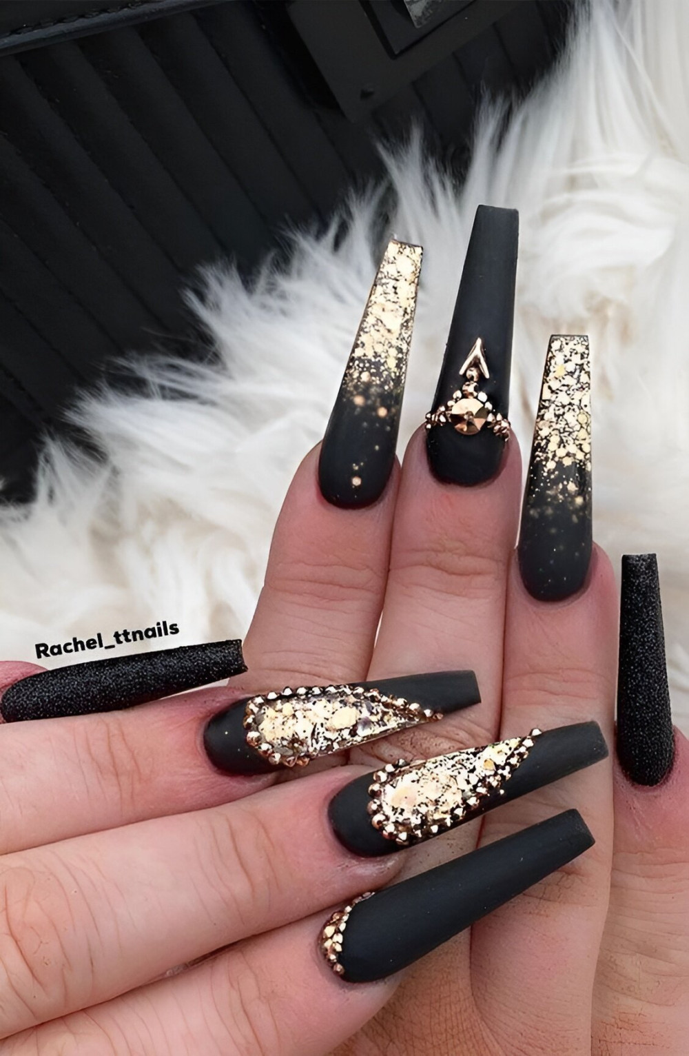 Fancy Black Nail Designs With Gold