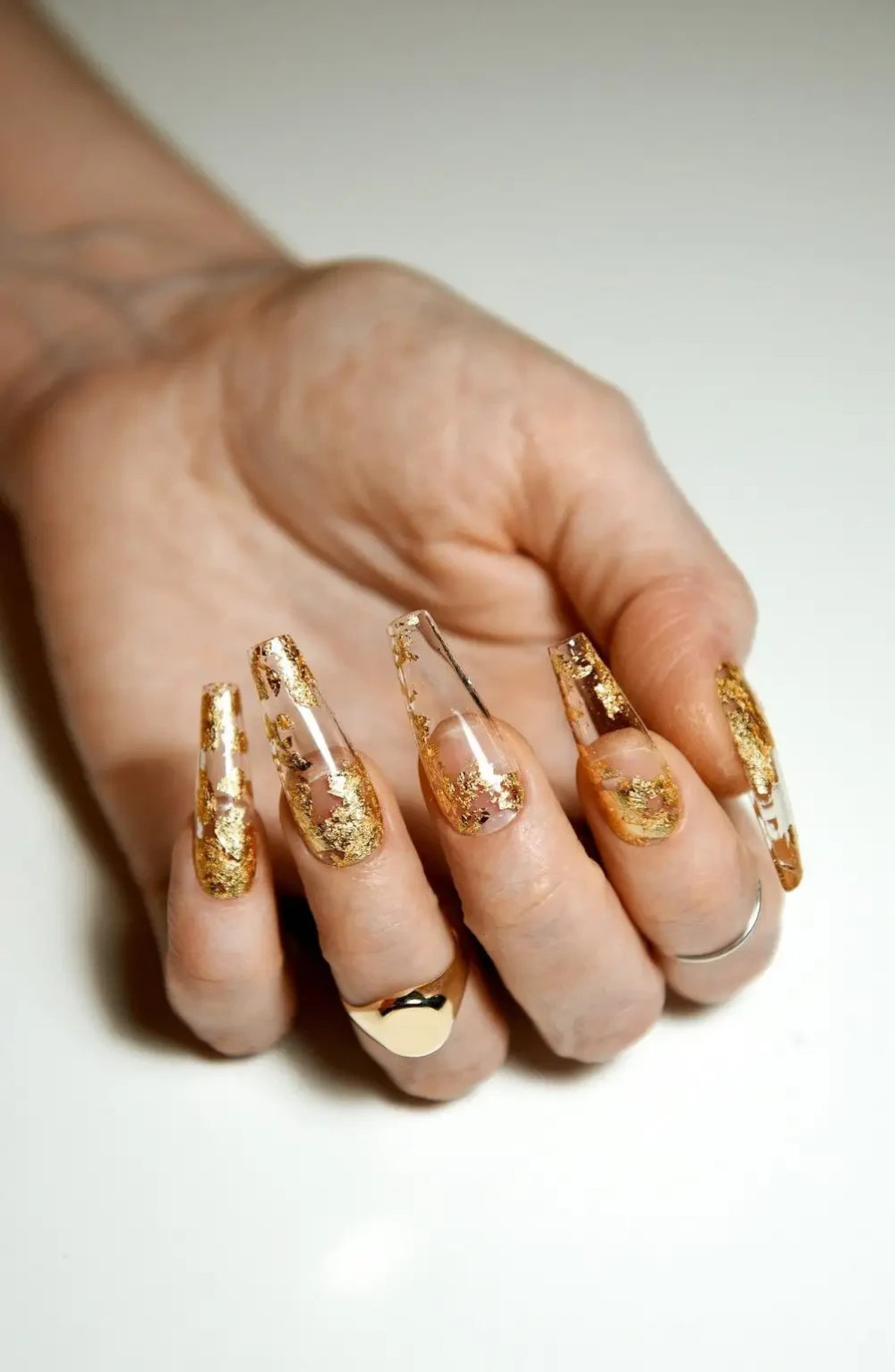 Fancy Golden Clear Nails