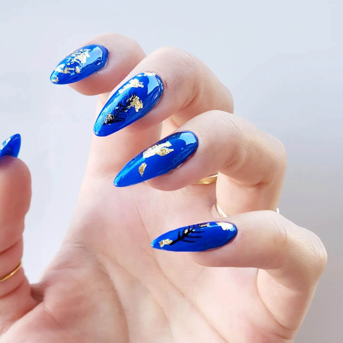 Fancy Royal Blue And Gold Manicure