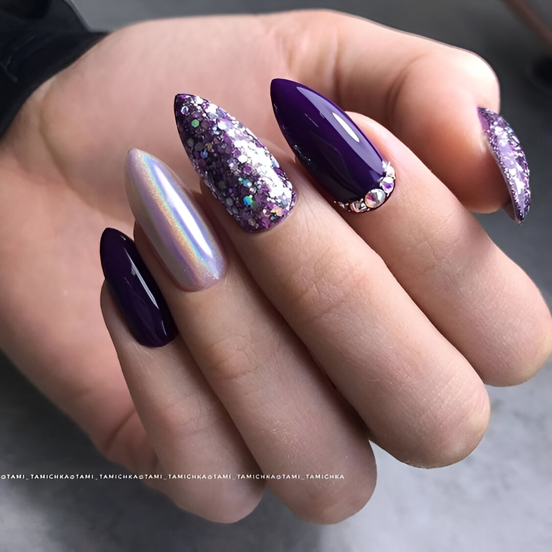Fancy Short Almond Nails With Gems