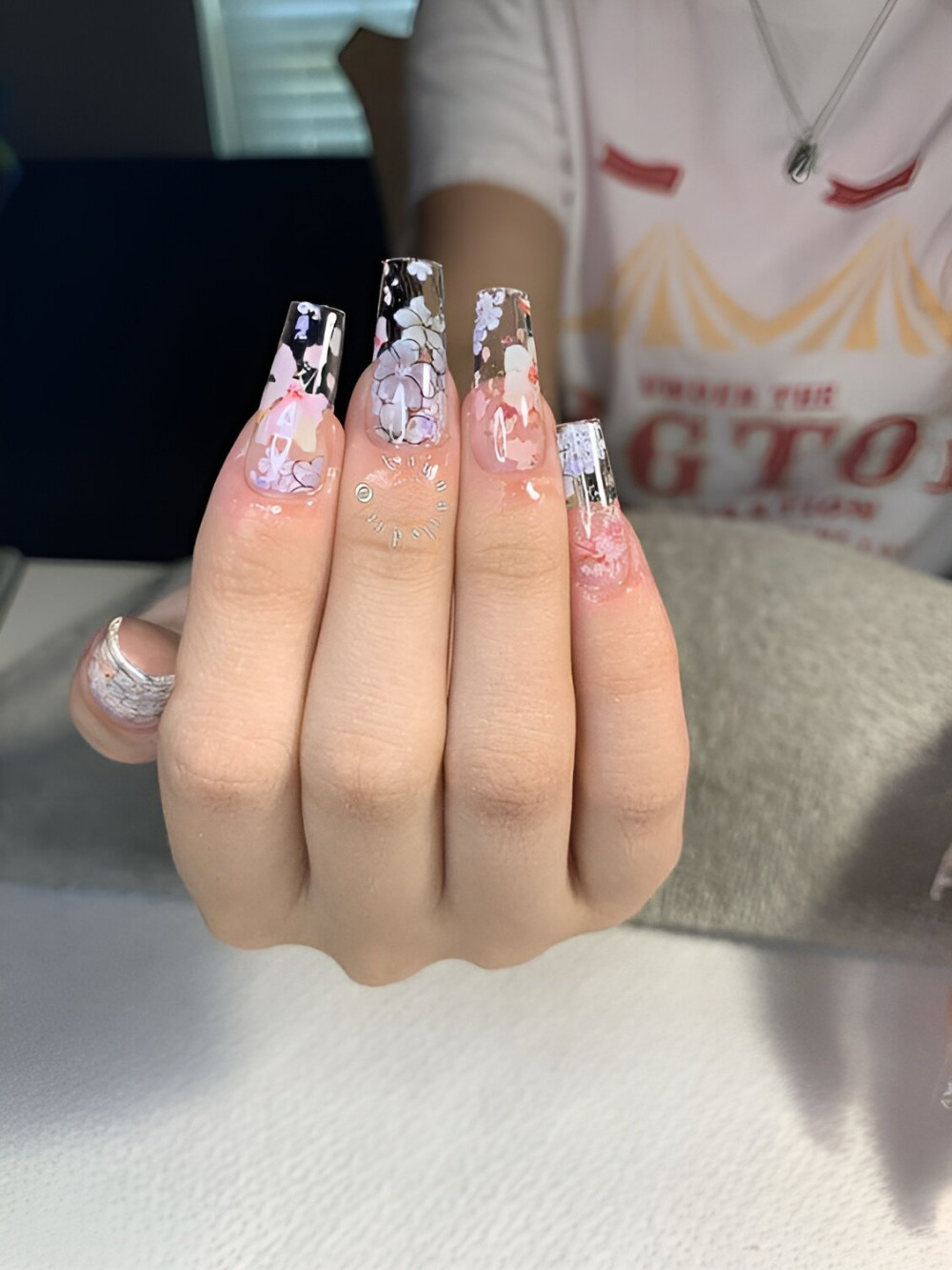 Floral Clear Acrylic Nails