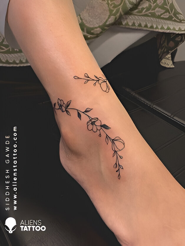 Flower Vine Ankle Tattoo