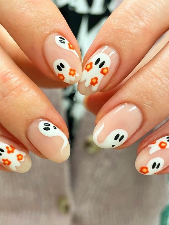 Fun Flower Ghost Nails