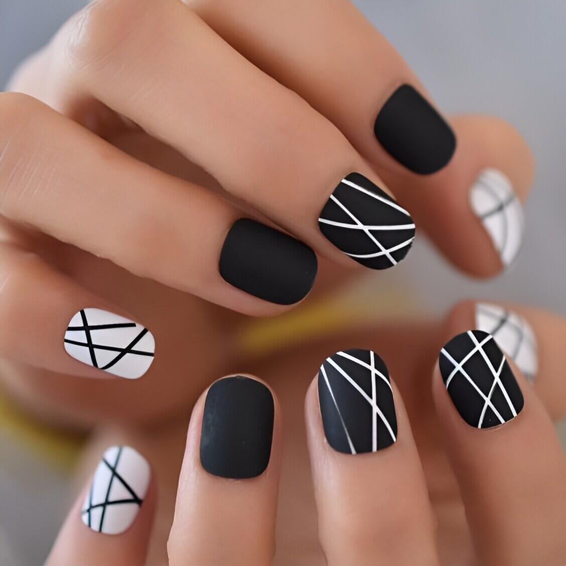 Geometric Black And White Nail Designs