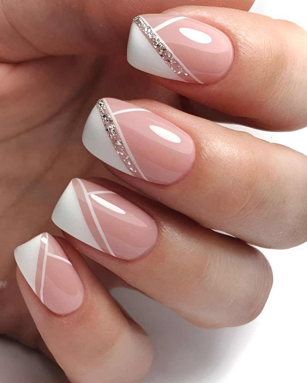 Geometrical White Square French Tips