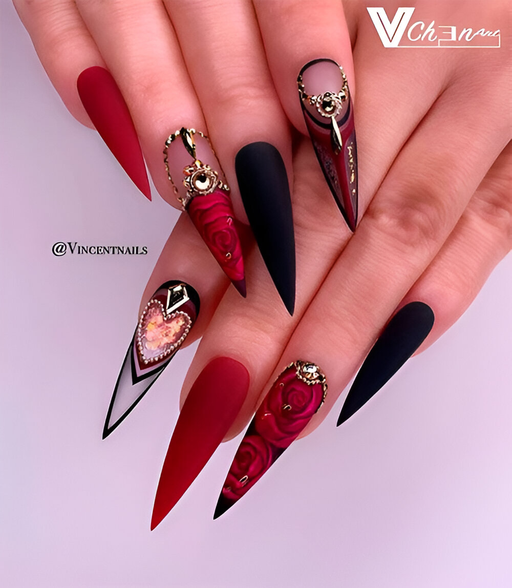 Glamorous Black And Red Nail Designs
