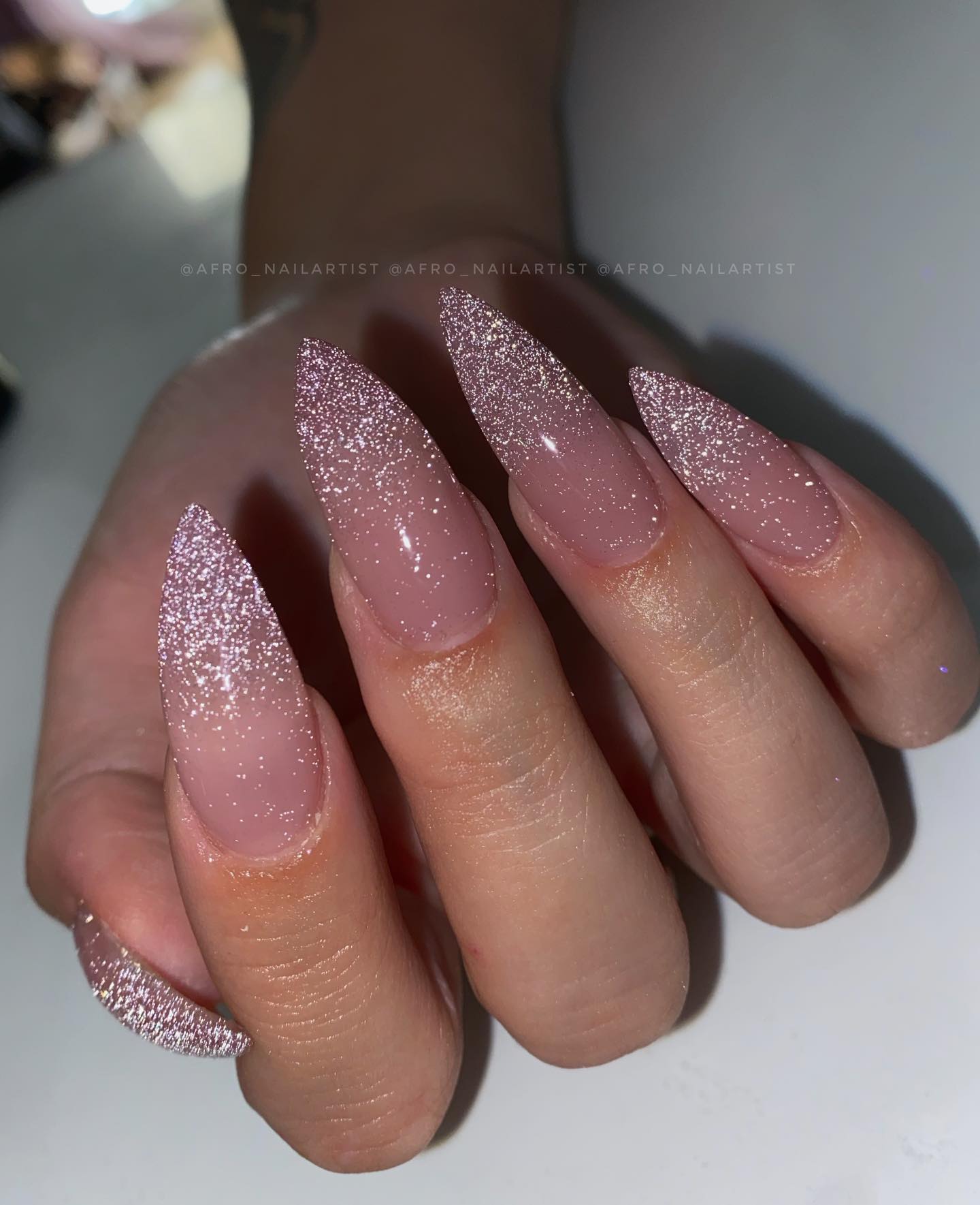 Glamorous Pink Ombre Glitter Nails