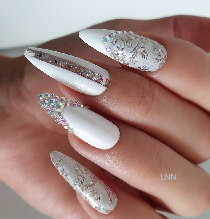 Glamorous White Wedding Nails