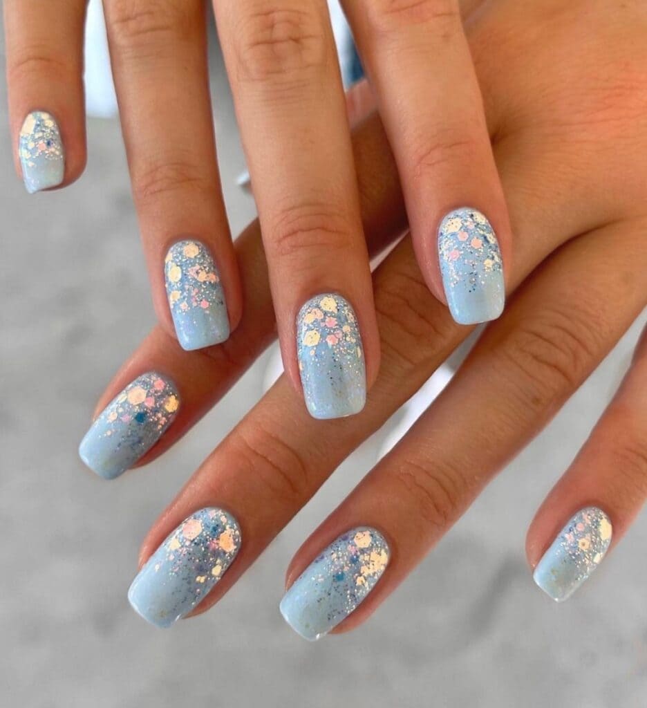 Glittered Baby Blue Nails
