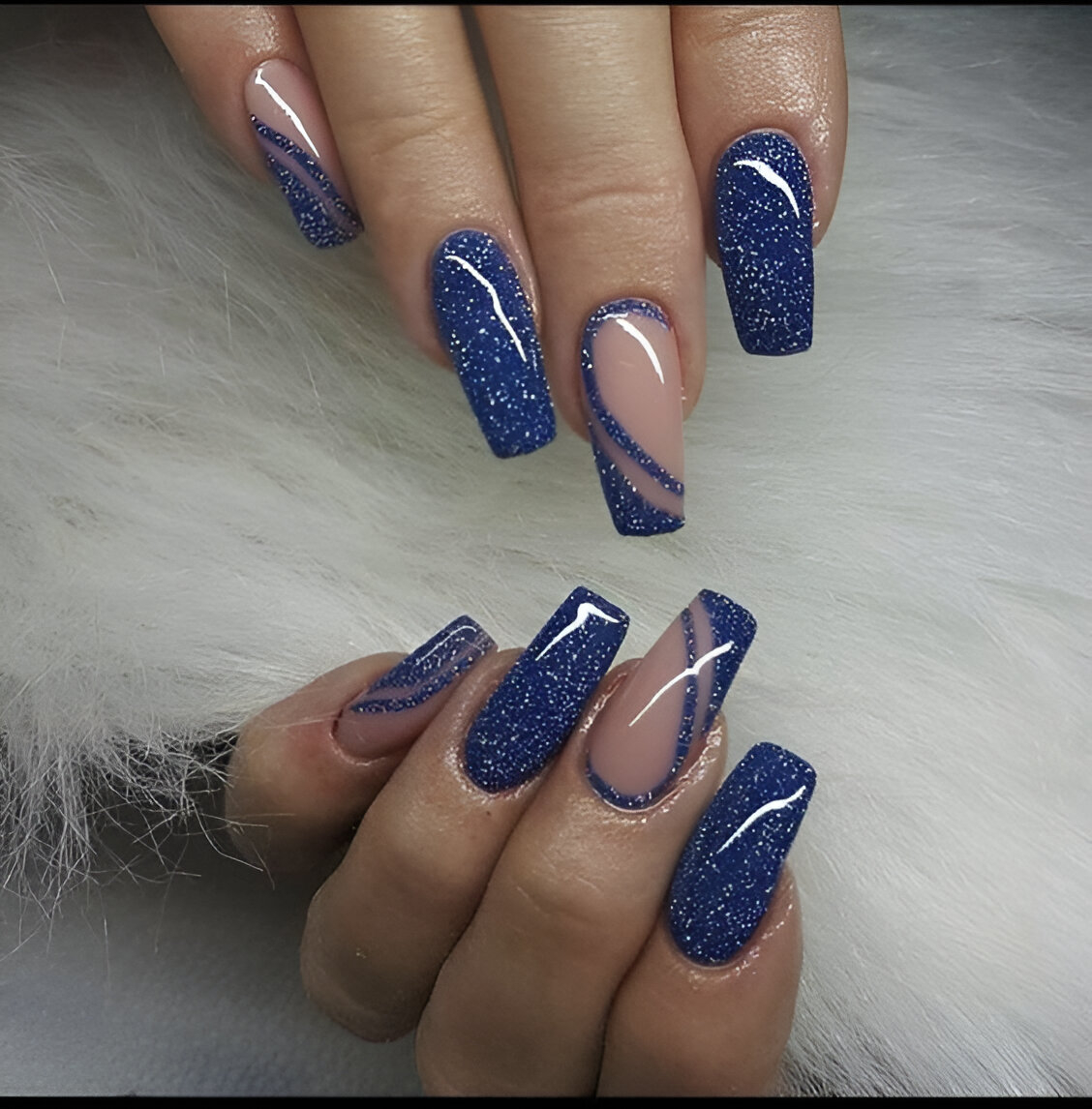 Glittered Blue Accent Nails