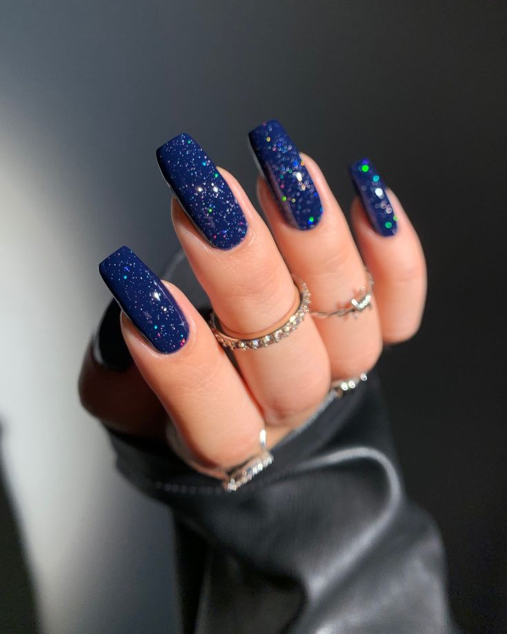 Glittered Blue Acrylic Nails