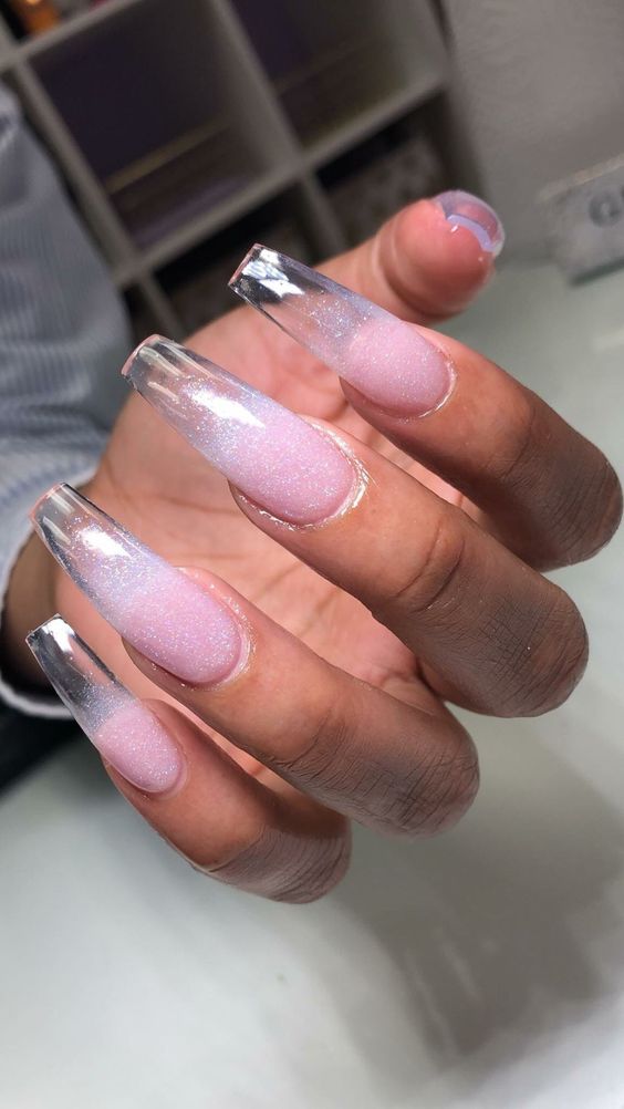 Glittered Clear Coffin Nails