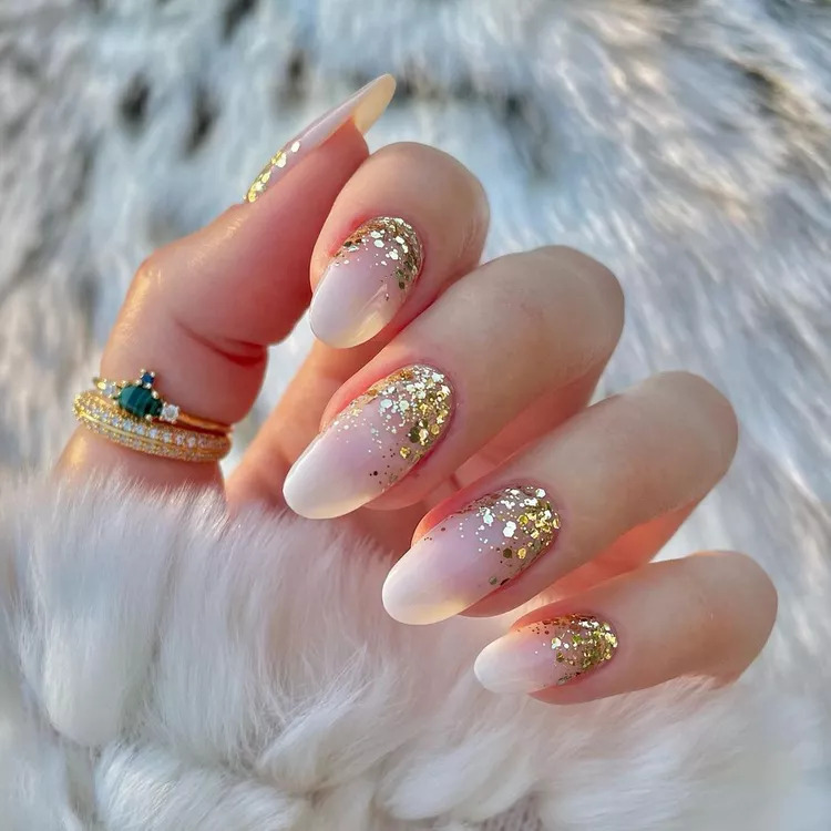 Gold And White Reverse Ombre Nails