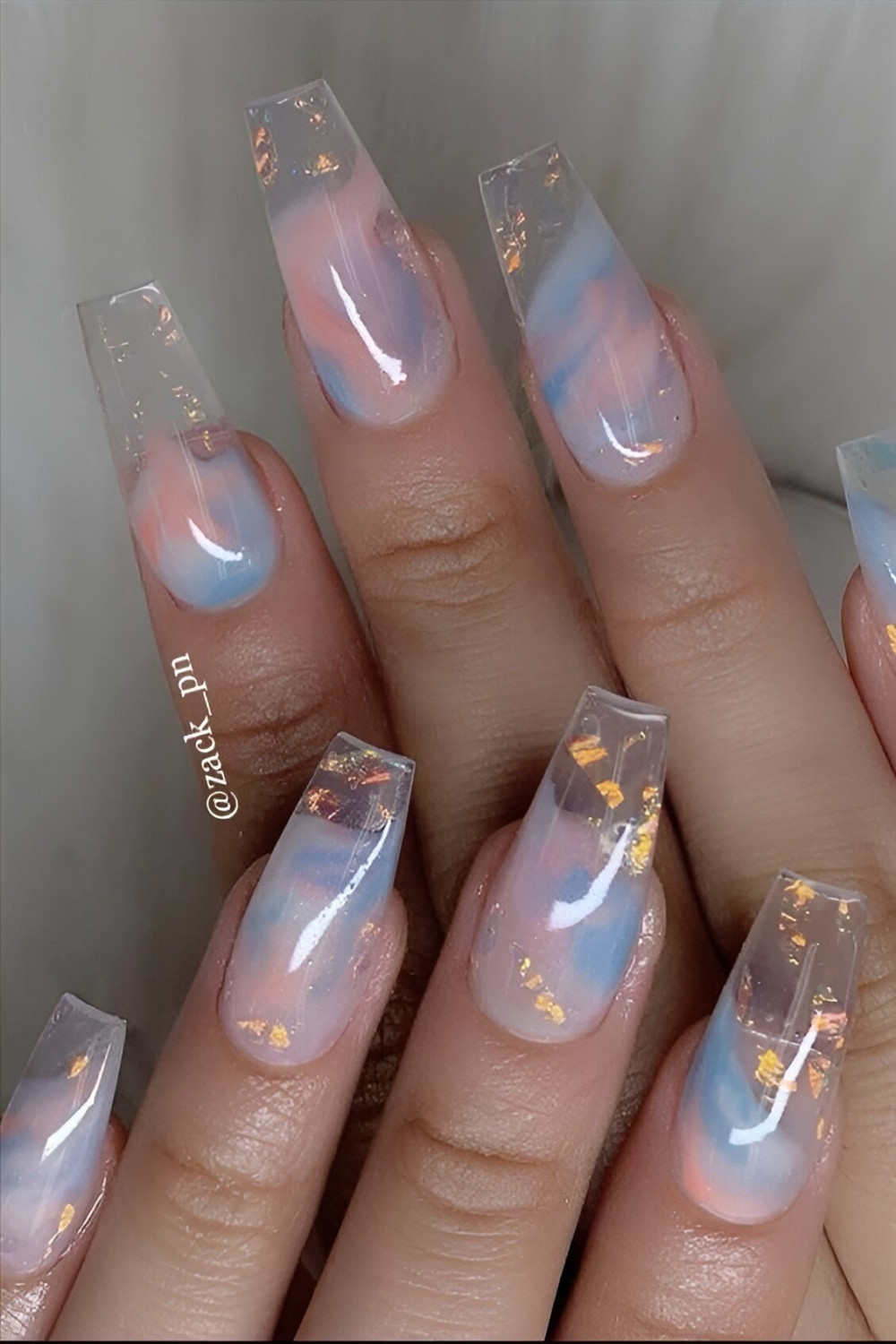 Gold-Glittered Clear Acrylic Nails
