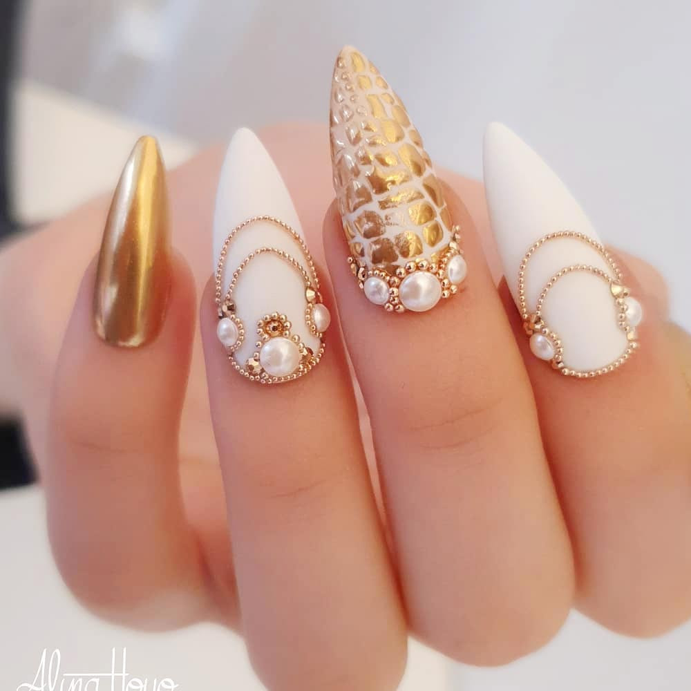 Gold Nails With Gems