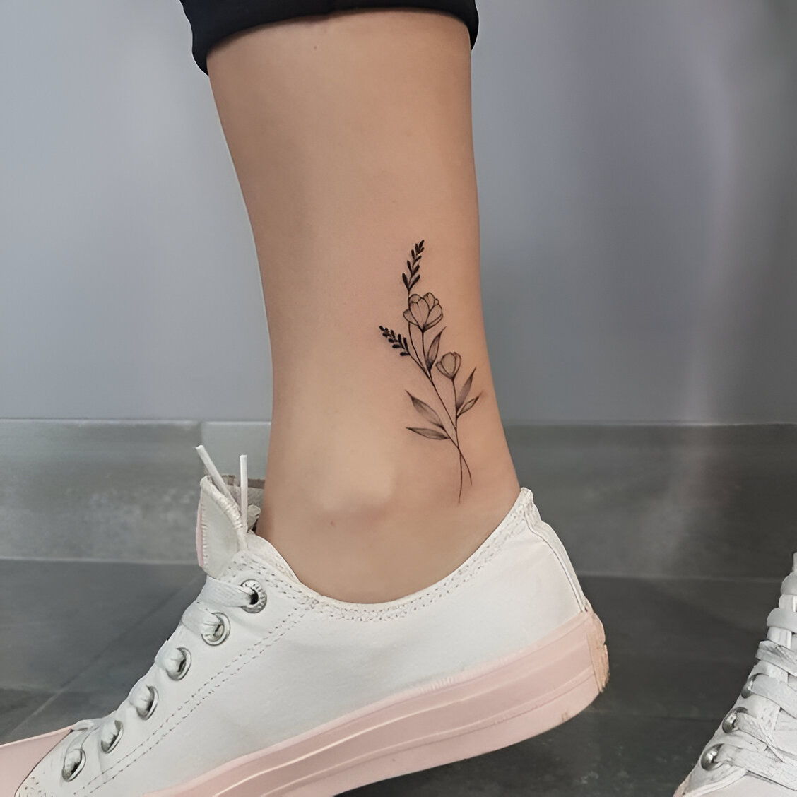 Graceful Flower Ankle Tattoos