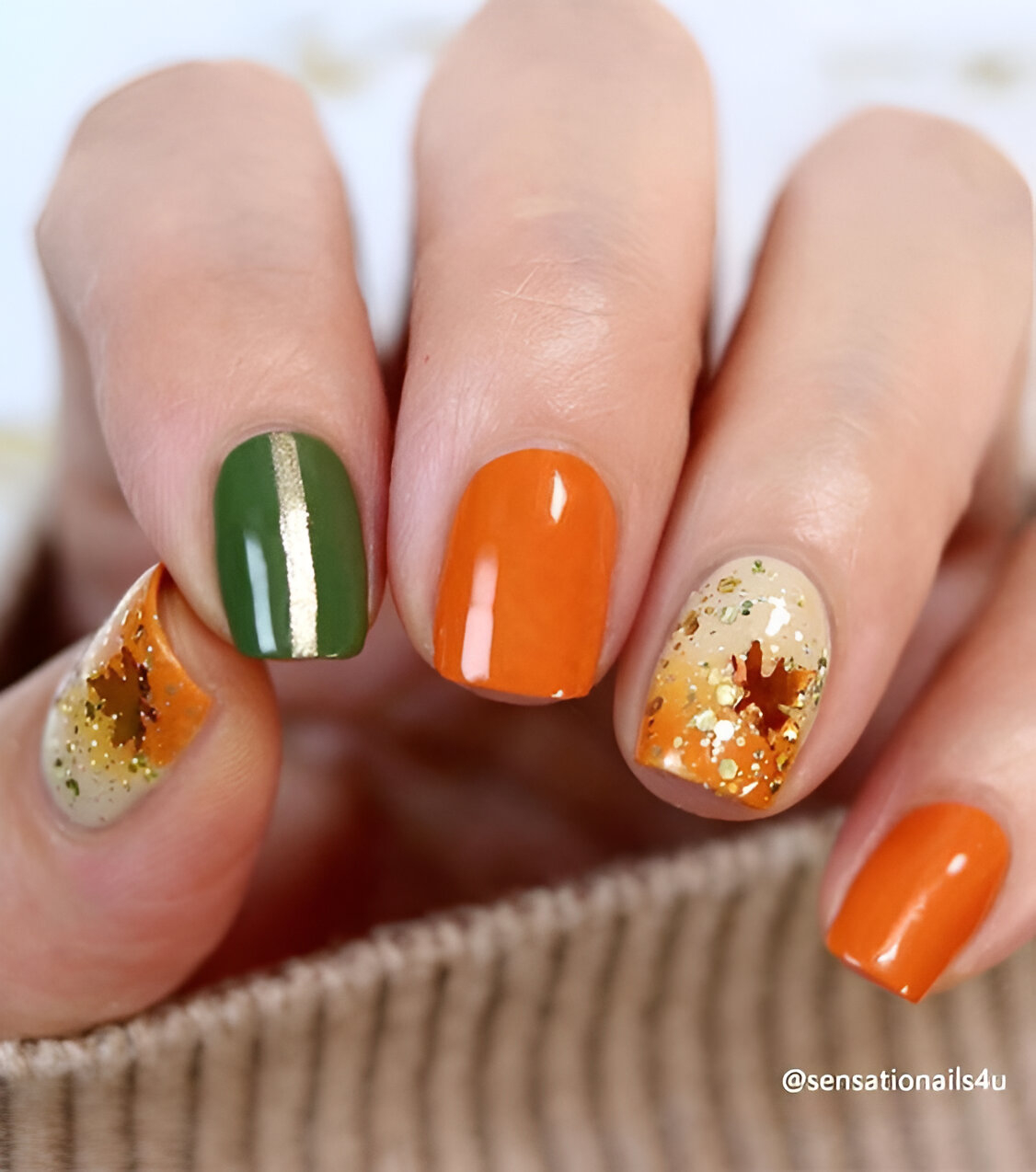 Green And Orange Fall Nails