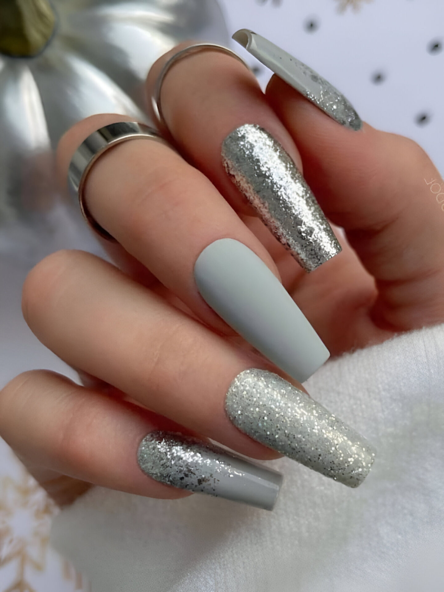 Grey Nail Designs With Silver Glitter